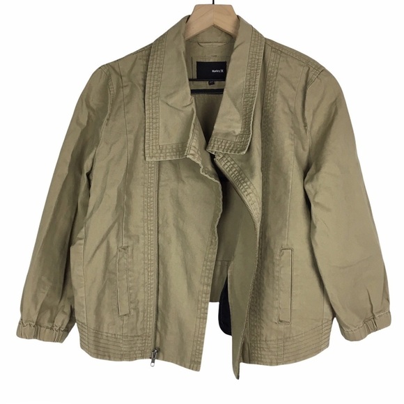 HURLEY Utility Jacket Moto Crop Canvas Asymmetrical Military Minimalist Small - Picture 3 of 12